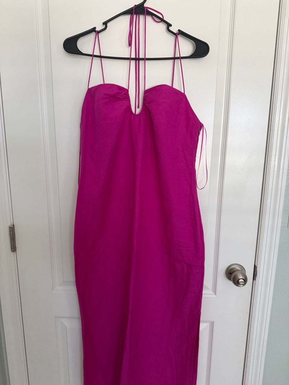 Massimo Dutti Fuchsia Pink Linen Blend Strappy Straps Midi Dress Slip Dress Sz M - Picture 7 of 16